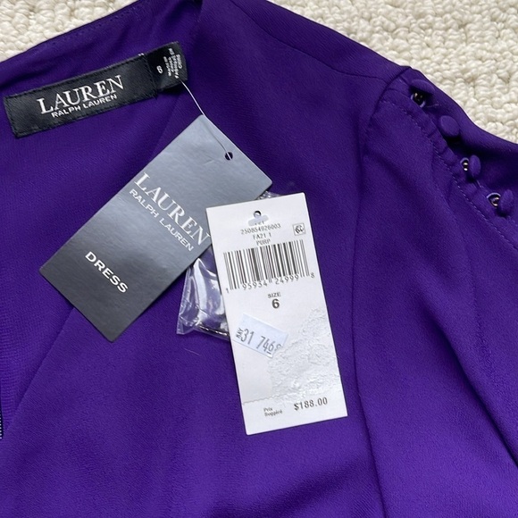 SOLD Ralph Lauren NWT Flutter-Sleeve V-Neck Empire-Waist Dress in Purple Size 6 - Picture 9 of 14